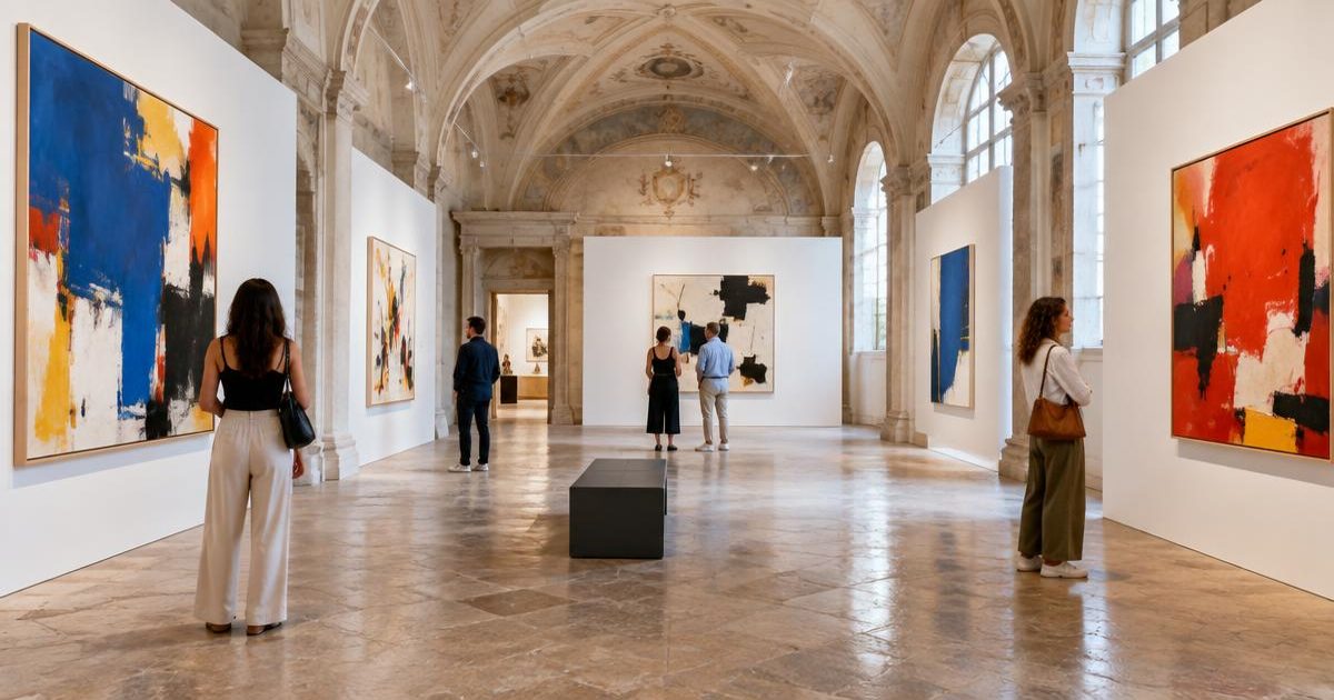 Návštěvníci galerie současného umění v historickém římském paláci
